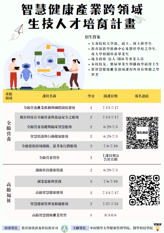 教育部【智慧健康產業跨領域生技人才培育計畫】