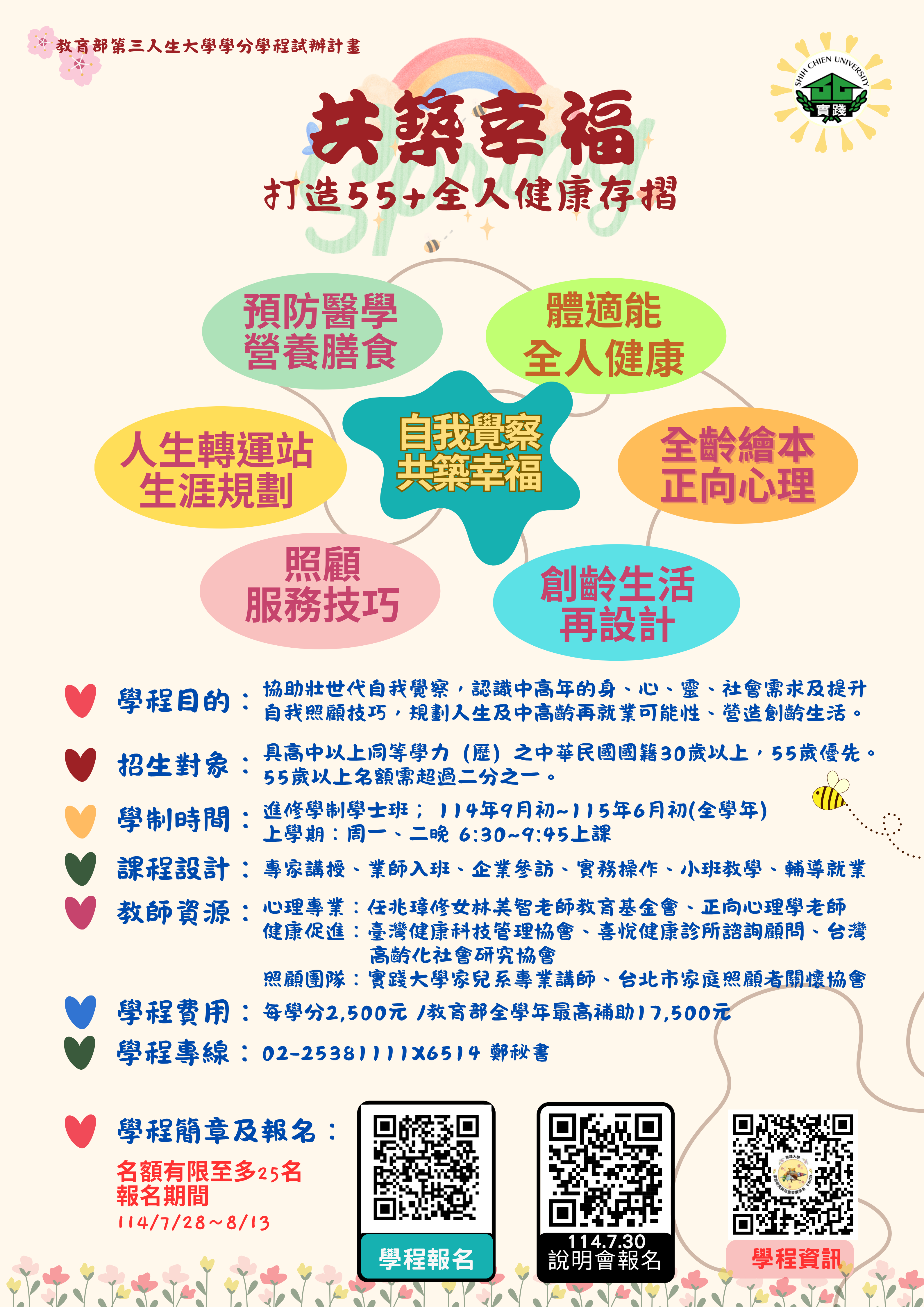 教育部第三人生大學學分學程 — 共築幸福~打造55+全人健康存褶學程介紹