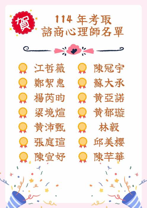 諮商心理師獲獎名單圖片